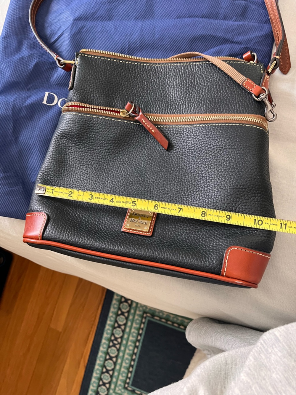 Dooney & Bourke Black Pebbled Leather Messenger with Brown Trim - Picture 4 of 10
